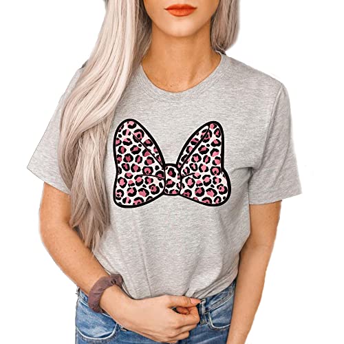 Womens Disney Minnie Mouse Leopard Print Bow, Animal Kingdom Shirt, Safari Shirt Casual Short Sleeve Shirt