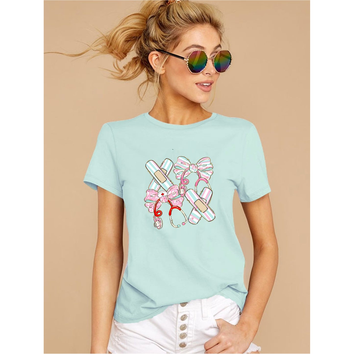 Bow Band Aides Medical Professional Short Sleeve Casual Unisex T-Shirt