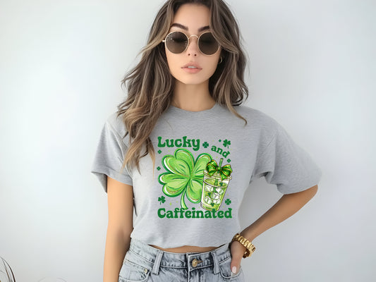 Lucky & Caffeinated St Patrick’s Day Casual Short Sleeve Unisex Shirt