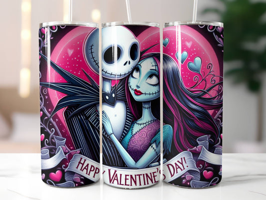 Disney Jack Skellington Happy Valentine Insulated Tumbler with Lid and Straw | Gifts for Women Men Reusable Stainless Steel Water Bottle Travel Mug