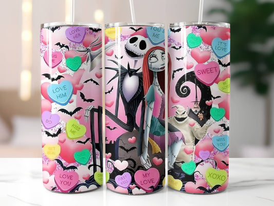 Disney Jack Skellinton Valentine Candy Insulated Tumbler with Lid and Straw | Gifts for Women Men Reusable Stainless Steel Water Bottle Travel Mug