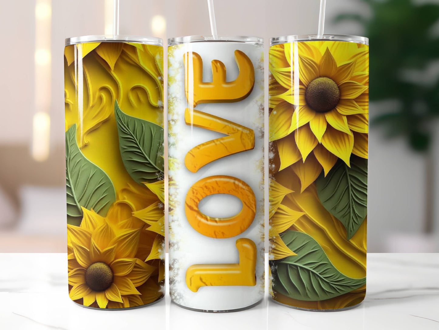 Love Yellow Sunflowers Insulated Tumbler with Lid and Straw | Gifts for Women Men Reusable Stainless Steel Water Bottle Travel Mug