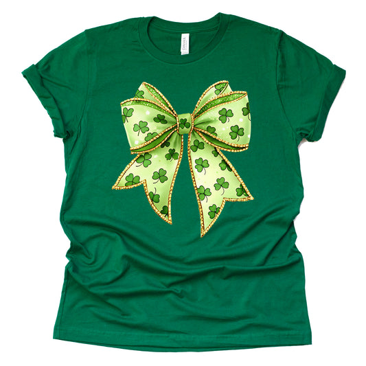 St Patrick Shamrock Bow Casual Short Sleeve Shirt
