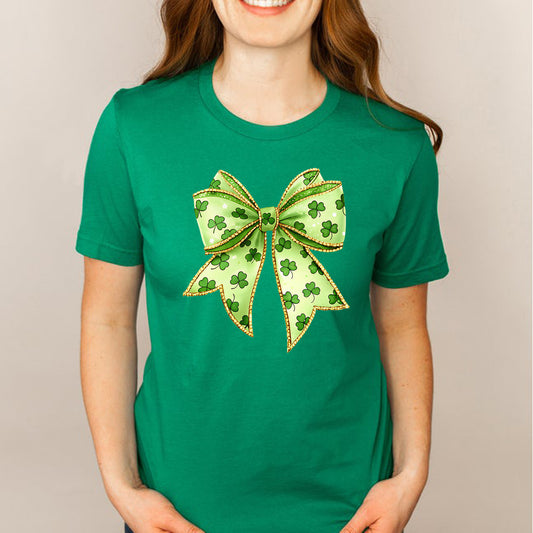 St Patrick Shamrock Bow Casual Short Sleeve Shirt