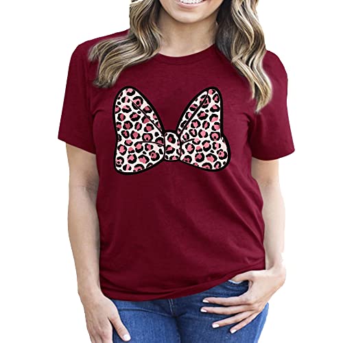 Womens Disney Minnie Mouse Leopard Print Bow, Animal Kingdom Shirt, Safari Shirt Casual Short Sleeve Shirt